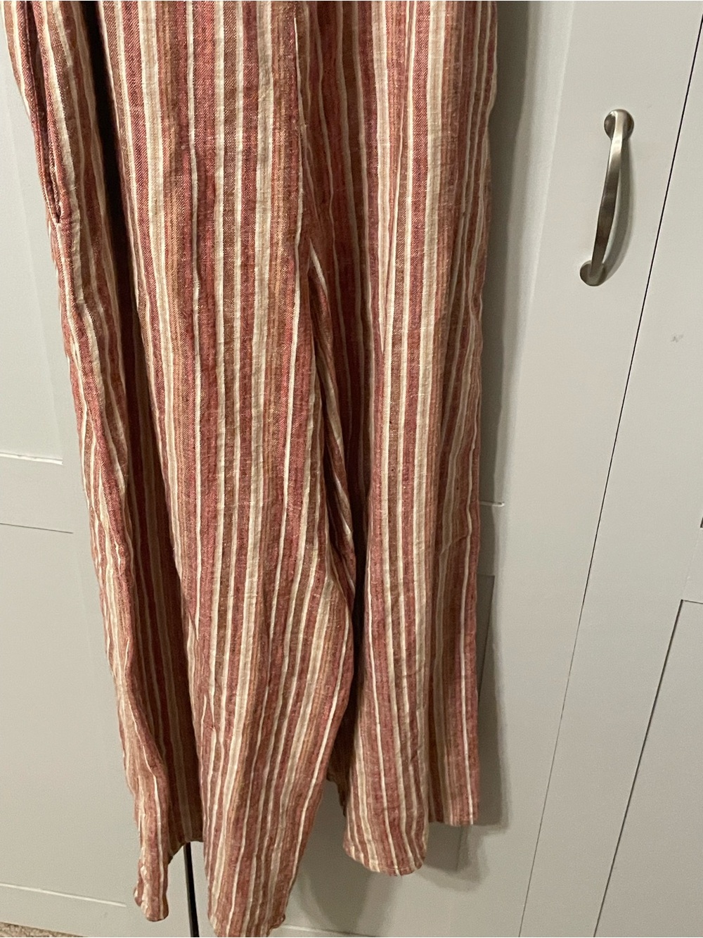 dip Striped V-Neck Sleeveless Jumpsuit in Rust and Cream - Picture 15 of 16